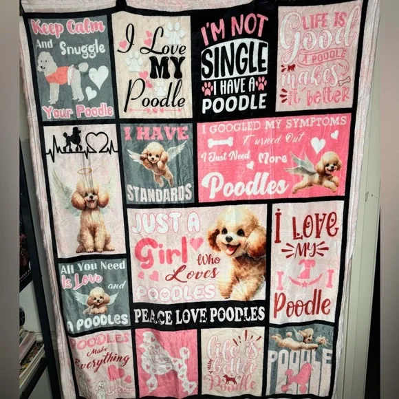 2/for $20 🪩 NEW Pink Poodle Collage Throw Blanket (3x4 feet) - Picture 7 of 11